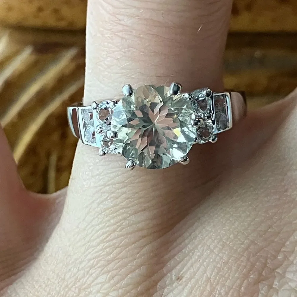 Yellow Labradorite White Topaz Sterling Silver Ring Size 8